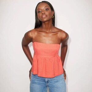Dynamite Orange Red Linen Peplum Strapless Tube Top